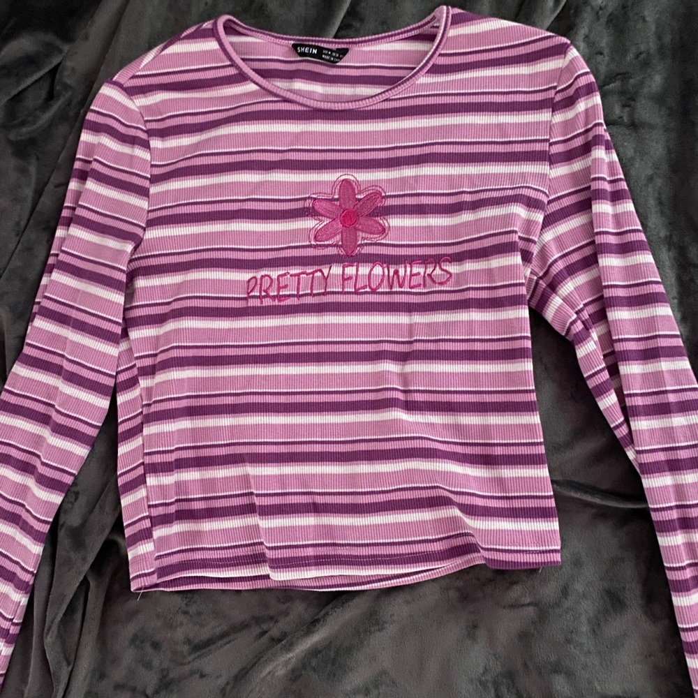 Long Sleeve Stripe Flower Power Crop Top